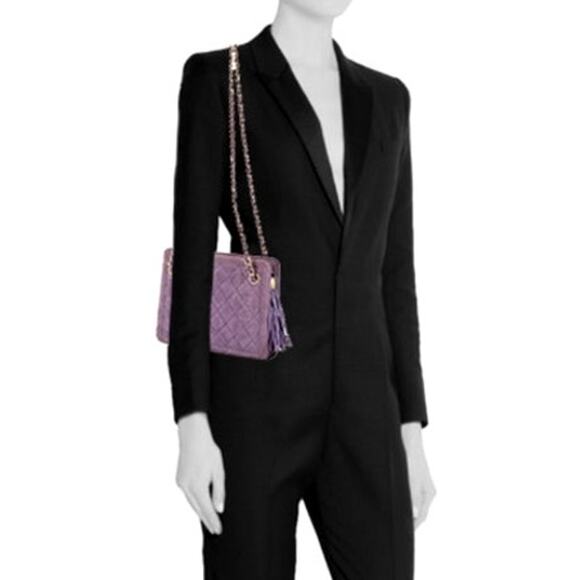 CHANEL Vintage Purple Quilted Suede Chain Link Shoulder Bag CC Logo Tassel Charm - Picture 4 of 16